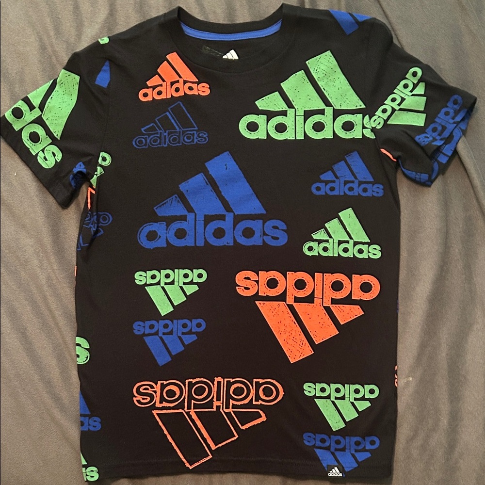 Adidas Kids Tee - Black with Blue, Green, Orange Graphics